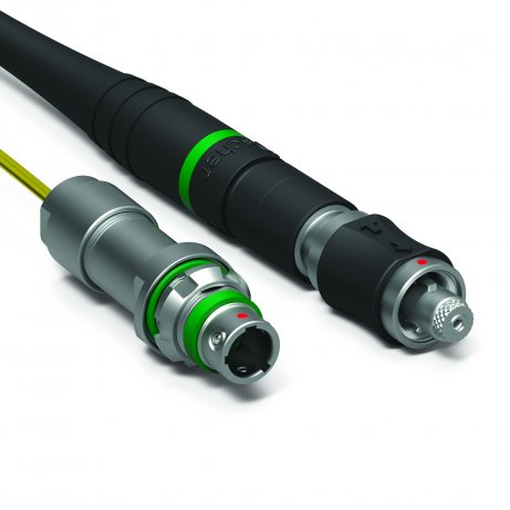 The Fischer FiberOptic FO1 single-fiber connector is used to help take the SRS FUSION underwater vehicle down to 1,000 feet, either tethered or untethered. Its IP68 sealing protects the vehicle and data in rough oceanic conditions.